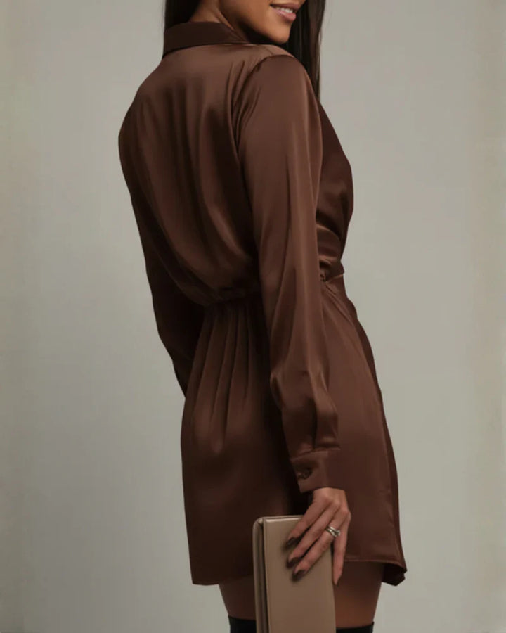 Karen | Vestido Mini de Manga Comprida com Decote em V para Mulher