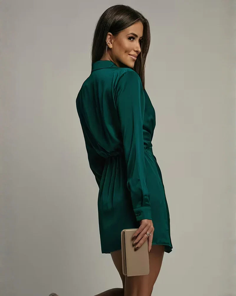 Karen | Vestido Mini de Manga Comprida com Decote em V para Mulher