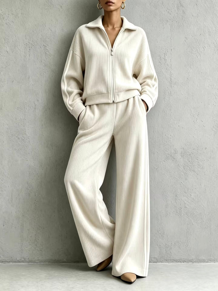 Women's Ribbed Zip-Up Two-Piece Lounge Set