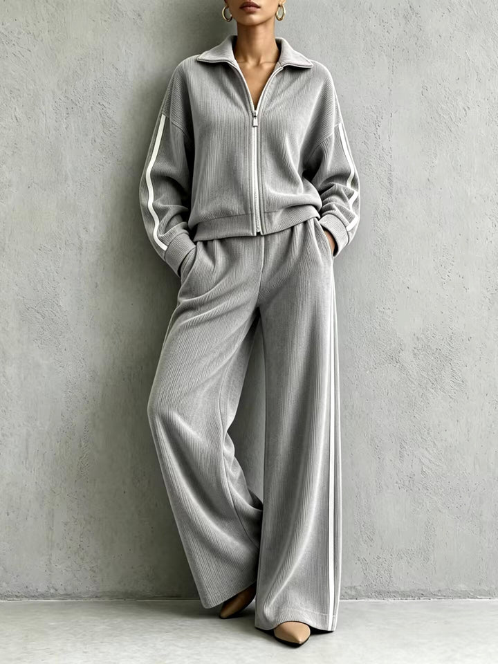 Women's Ribbed Zip-Up Two-Piece Lounge Set