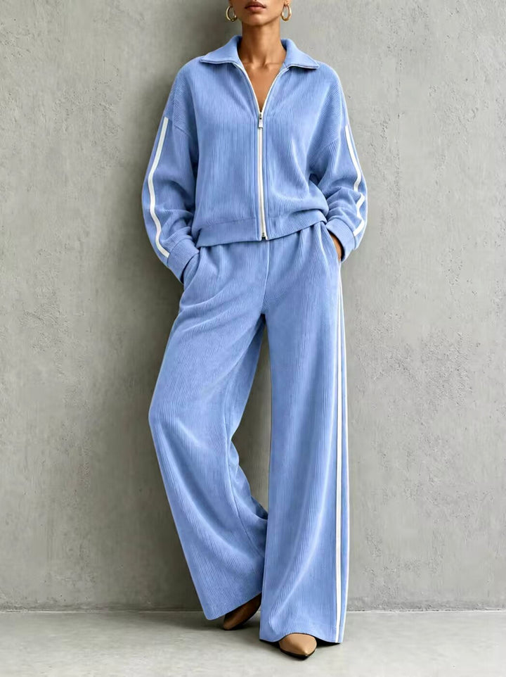 Women's Ribbed Zip-Up Two-Piece Lounge Set