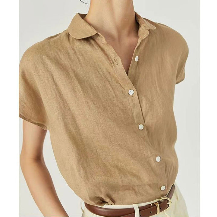 Chemise en lin à manches courtes pour femme