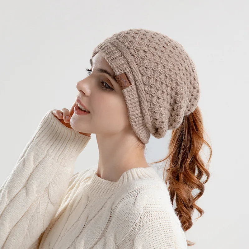 Slouchy Textured Knit Ponytail Beanie for Women – Cozy Casual Comfort-MODAUTLET
