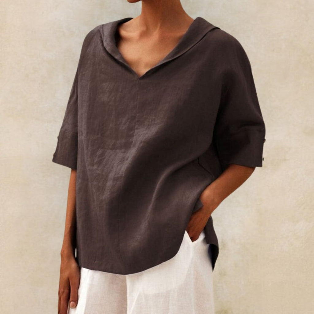 Women's V-Neck Casual Shirt Brown