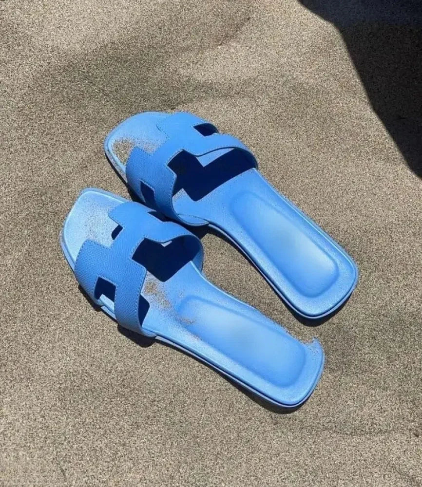 H Strap Leather Sandals For Everyday Comfort And Style Blue