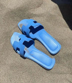 H Strap Leather Sandals For Everyday Comfort And Style Blue