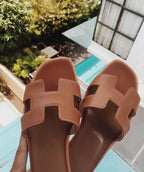 H Strap Leather Sandals For Everyday Comfort And Style Brown