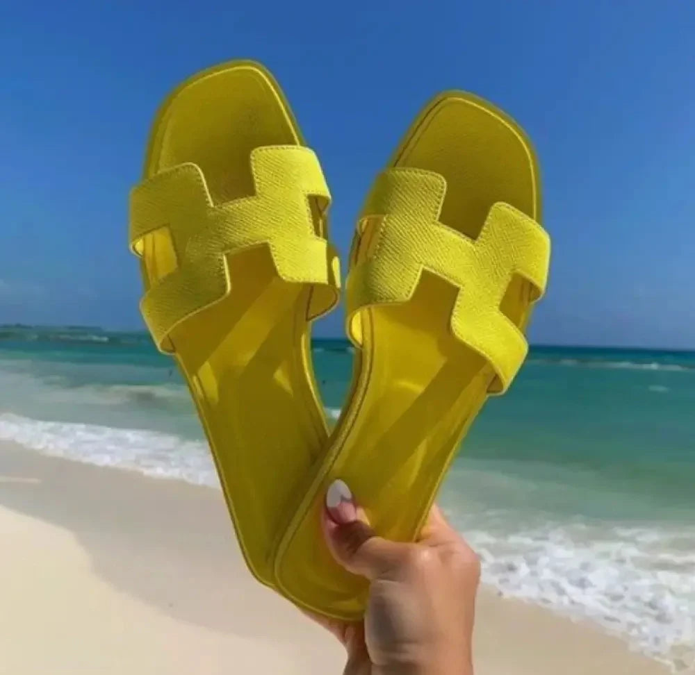 H Strap Leather Sandals For Everyday Comfort And Style Yellow