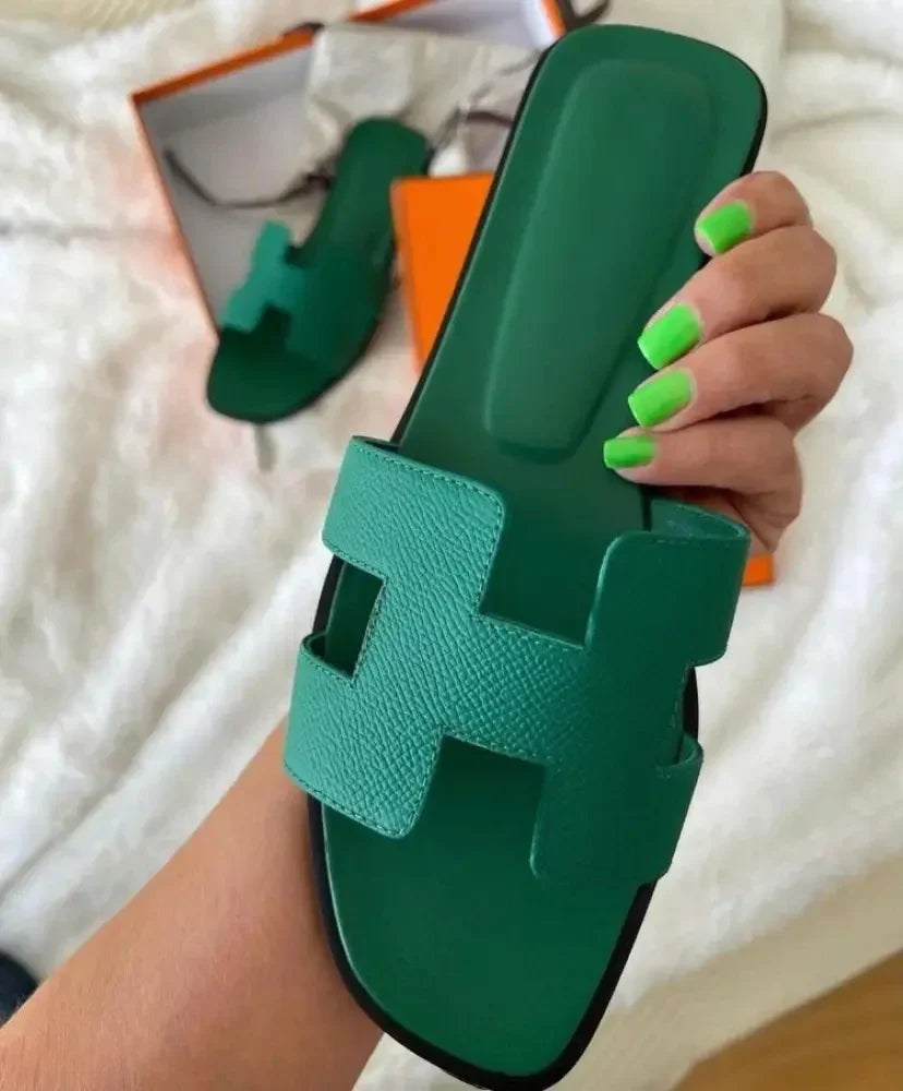 H Strap Leather Sandals For Everyday Comfort And Style Green