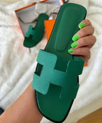 H Strap Leather Sandals For Everyday Comfort And Style Green