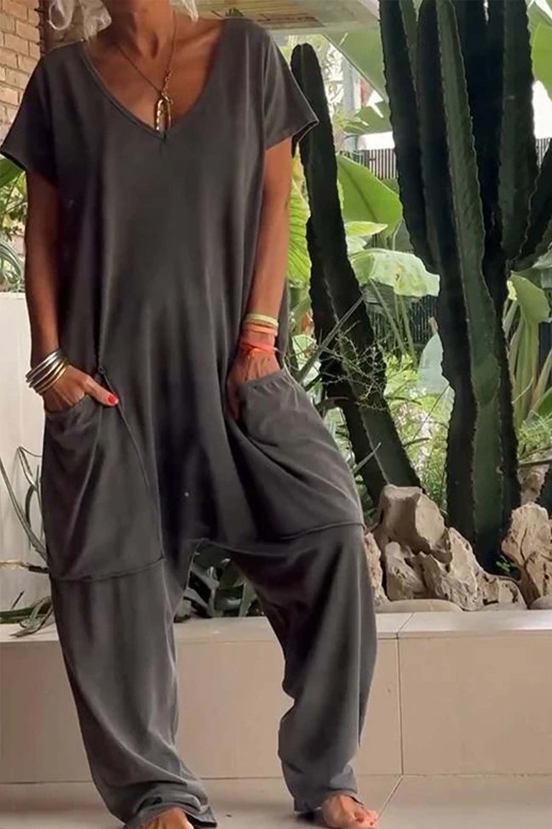 Lily | Women's Linen Blend Wide Leg Jumpsuit with Pockets