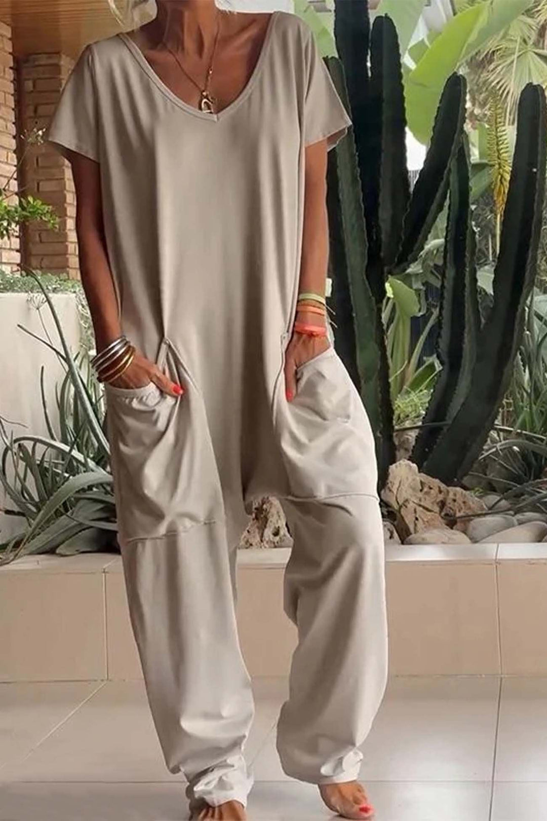 Lily | Women's Linen Blend Wide Leg Jumpsuit with Pockets