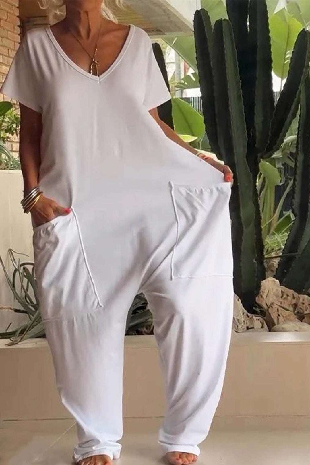 Lily | Women's Linen Blend Wide Leg Jumpsuit with Pockets