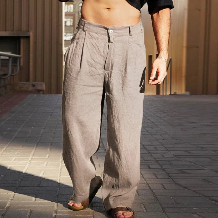Alfie | Men's Relaxed Fit Pleated Linen Wide Leg Trousers