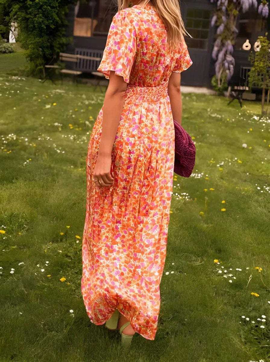 Lisa | Kvinders maxi-kjole med blomsterprint og korte ærmer