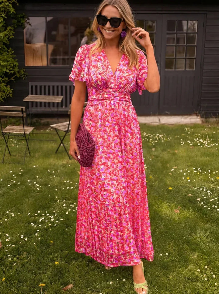 Lisa | Kvinders maxi-kjole med blomsterprint og korte ærmer