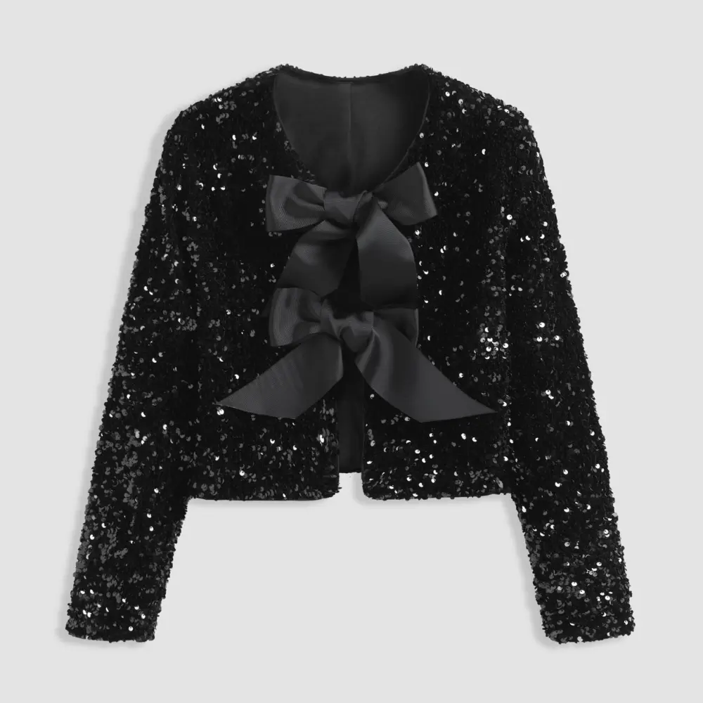 Sequin Bow Blazer for Women Black