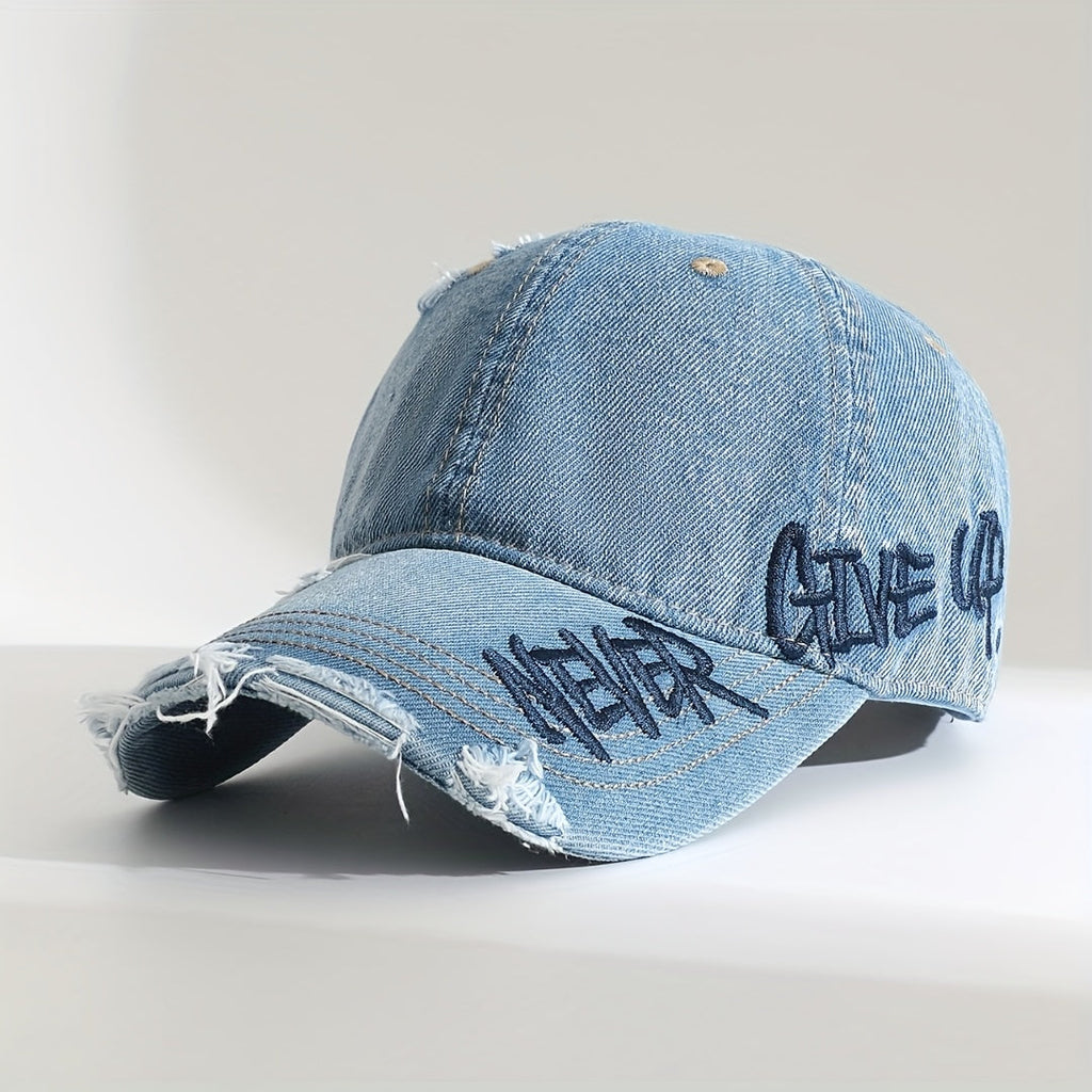 Never Give Up Distressed Cap Blue