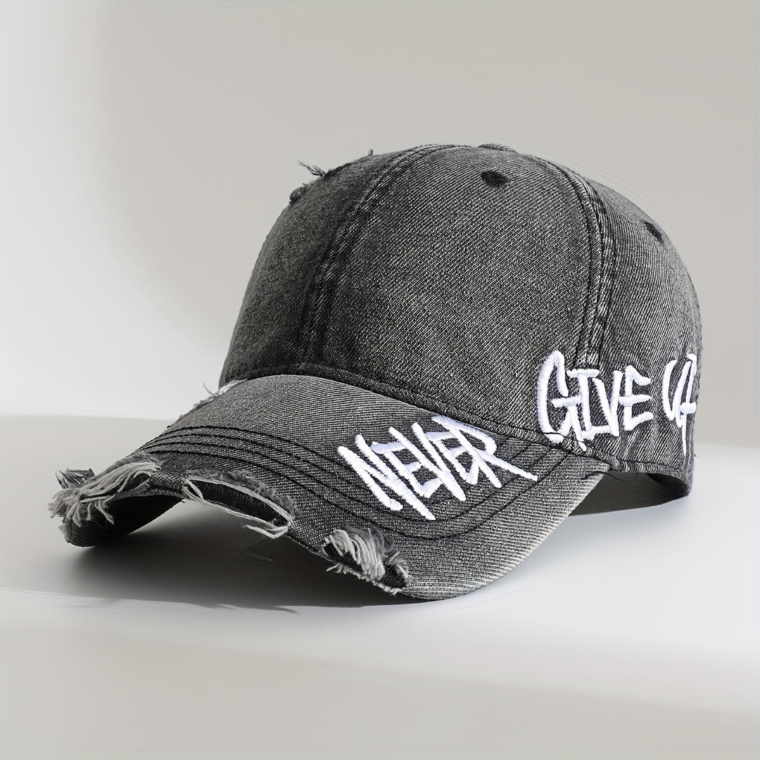 Never Give Up Distressed Cap Black