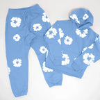 Denim Printed Tracksuit Set for Men & Women – Casual Streetwear Outfit Light Blue suit