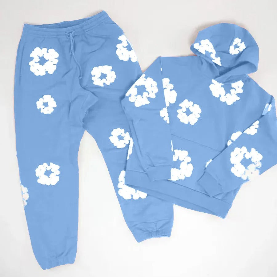 Denim Printed Tracksuit Set for Men & Women – Casual Streetwear Outfit Light Blue suit