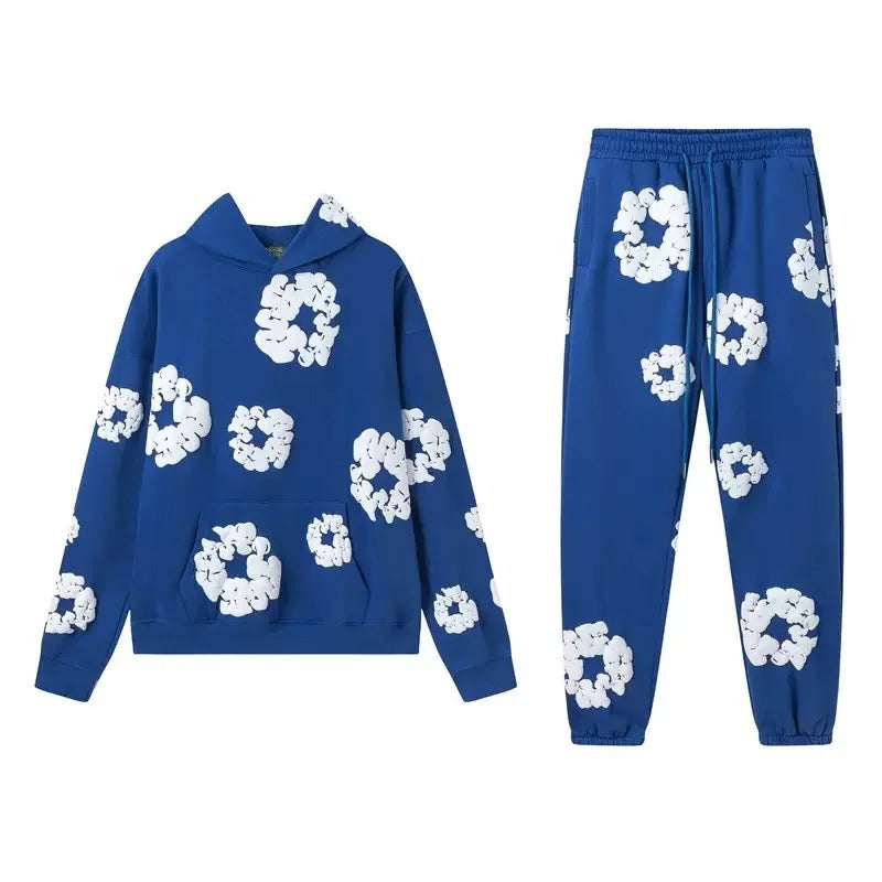Denim Printed Tracksuit Set for Men & Women – Casual Streetwear Outfit Blue suit