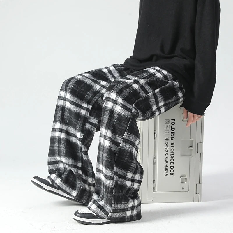 Men's Relaxed Plaid Pants-MODAUTLET