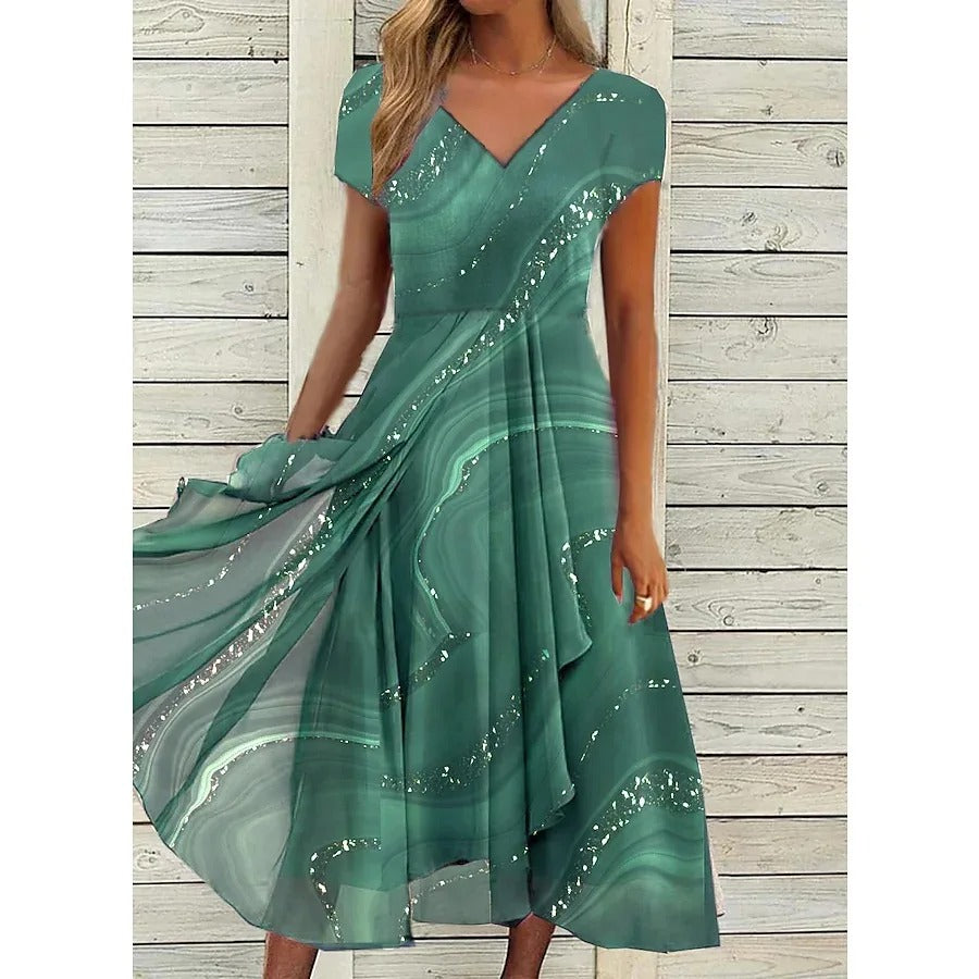 Vestido midi de mujer con escote en V