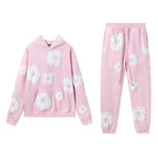 Denim Printed Tracksuit Set for Men & Women – Casual Streetwear Outfit Pink suit
