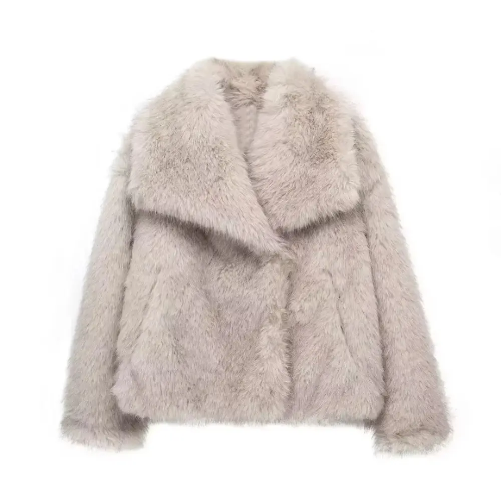 Chic Faux Fur Glam Jacket Beige Gray