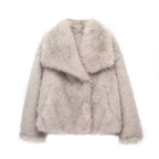 Chic Faux Fur Glam Jacket Beige Gray