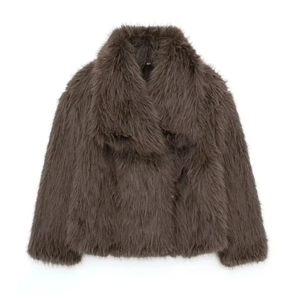 Chic Faux Fur Glam Jacket Dark Brown