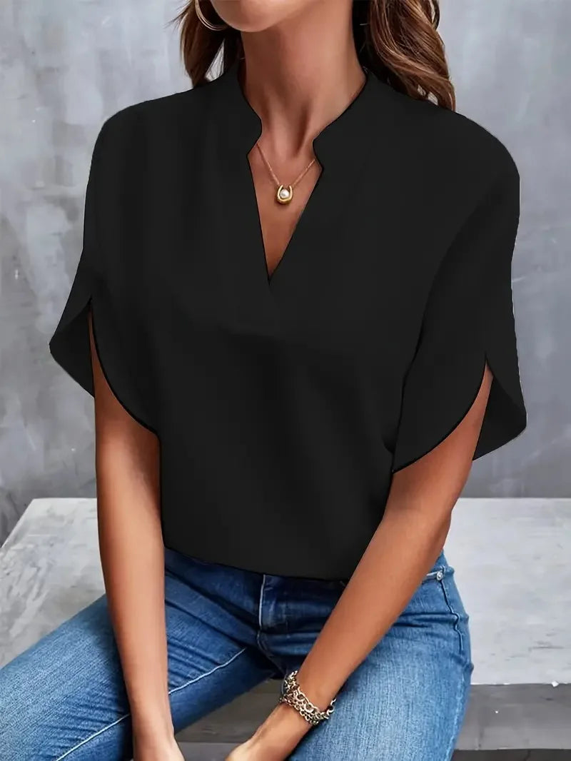 Margot | Blusa Feminina Descontraída com Decote em V e Mangas Curtas