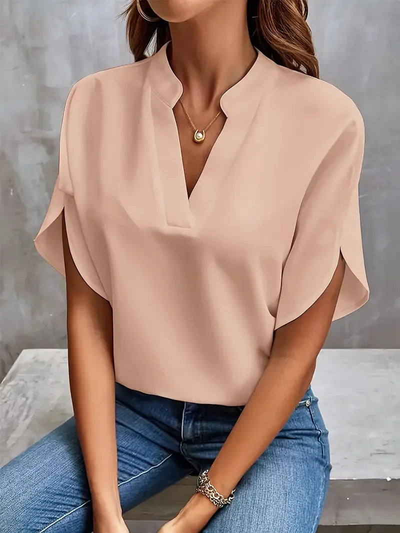 Margot | Blusa Feminina Descontraída com Decote em V e Mangas Curtas