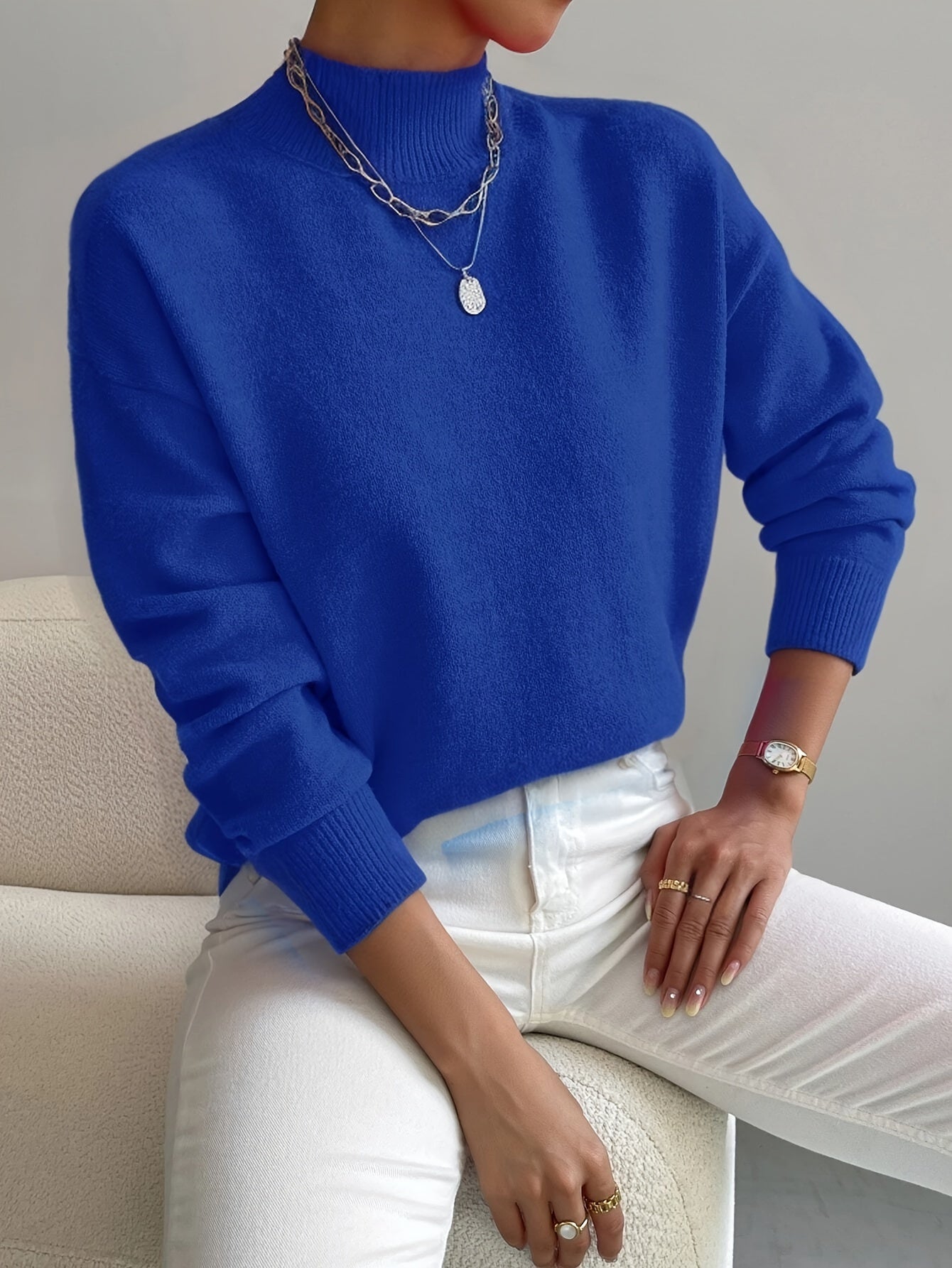 Women's Elegant Turtleneck Sweater Blue