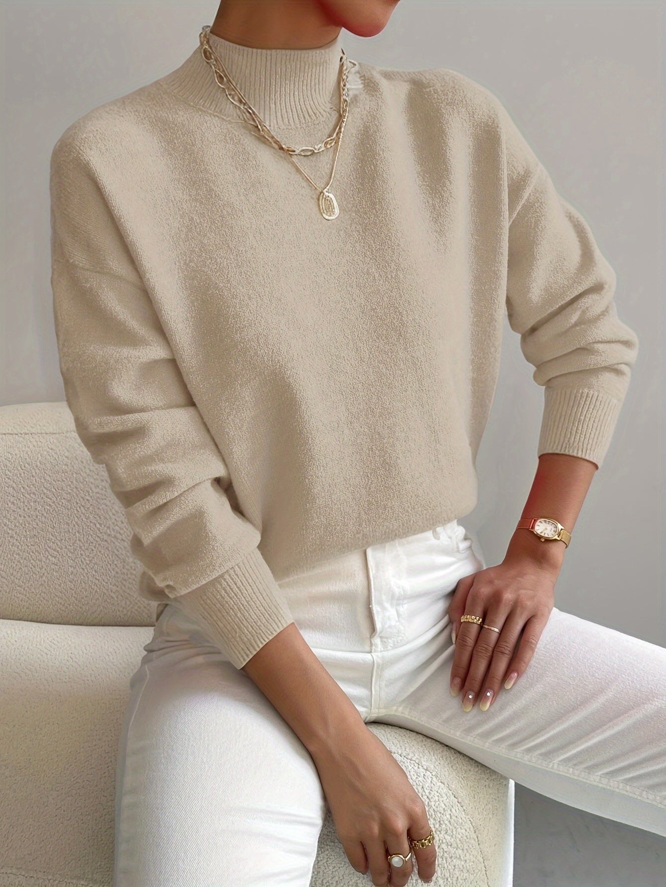Women's Cozy Turtleneck Sweater Beige