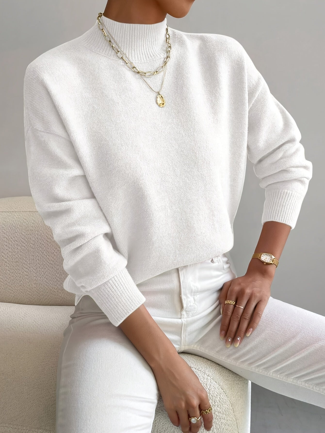 Women's Cozy Turtleneck Sweater White
