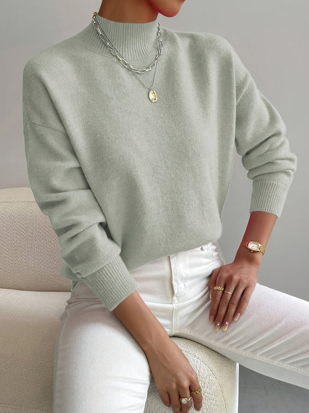 Women's Elegant Turtleneck Sweater Light Green