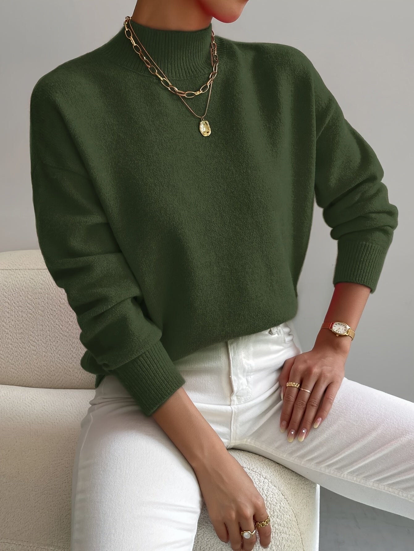 Womens Comfortable Turtleneck Sweater Green