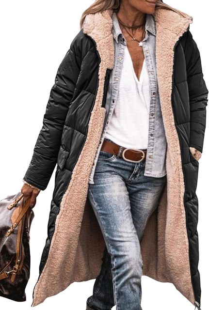 Chaqueta acolchada larga reversible para mujer