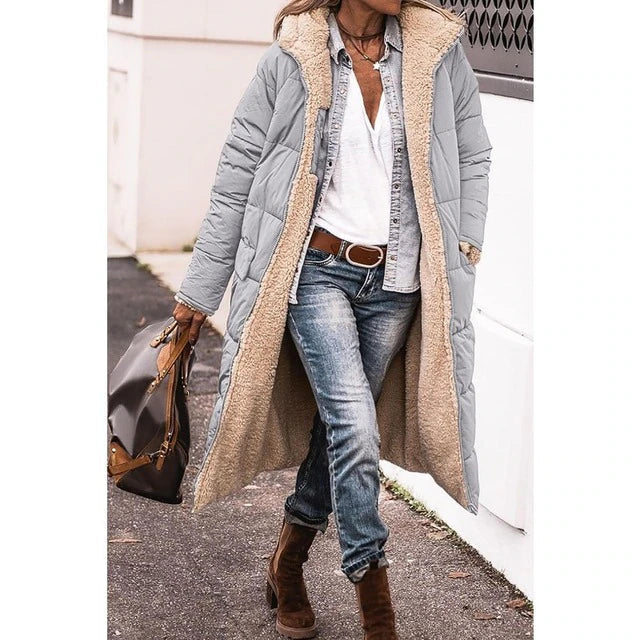 Chaqueta acolchada larga reversible para mujer