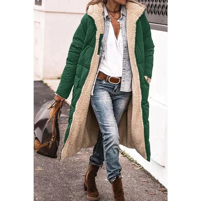 Chaqueta acolchada larga reversible para mujer