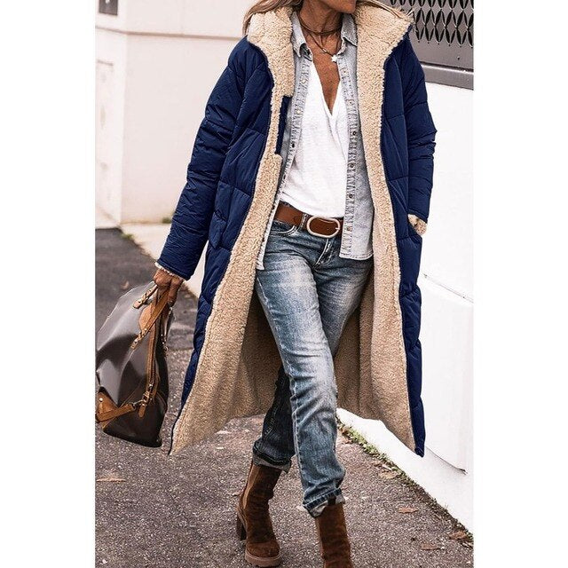 Chaqueta acolchada larga reversible para mujer