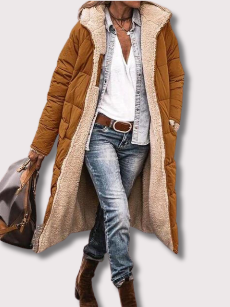 Chaqueta acolchada larga reversible para mujer