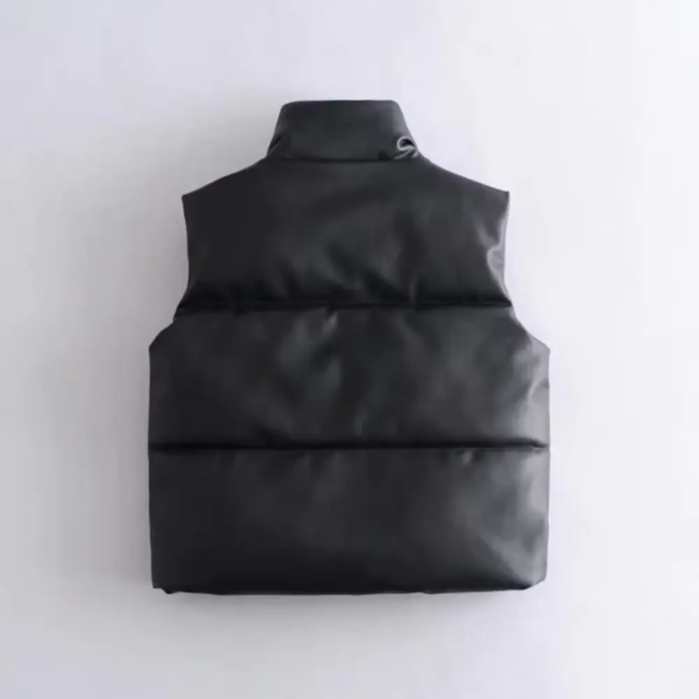 Faux Leather Puffer Vest for Women