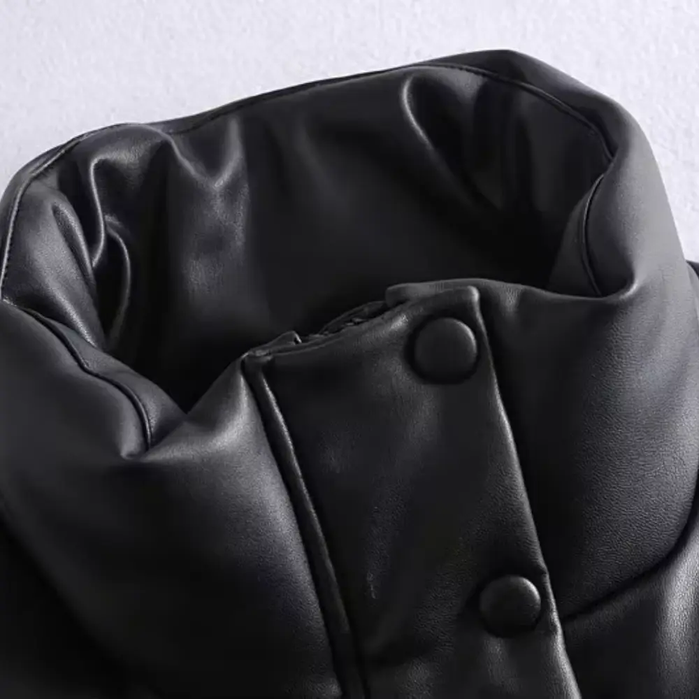 Faux Leather Puffer Vest for Women