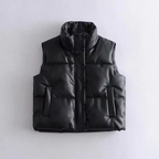 Faux Leather Puffer Vest for Women Black
