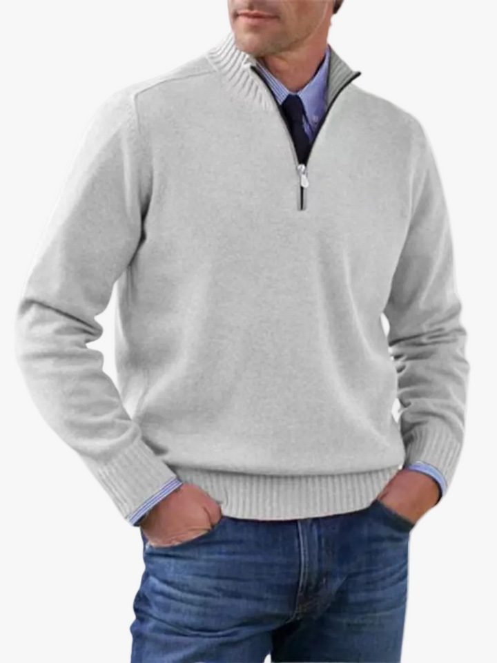 Pull décontracté en maille pour homme à col demi-zippé
