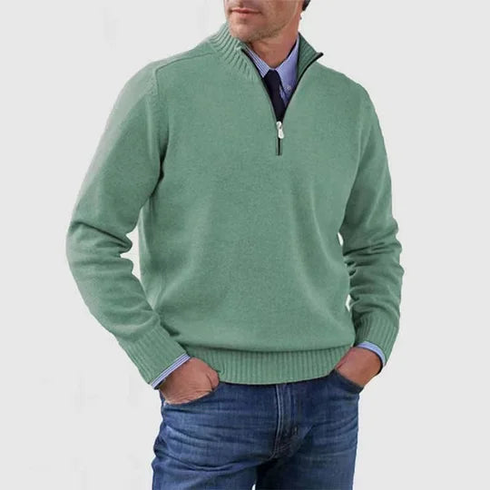 Pull décontracté en maille pour homme à col demi-zippé