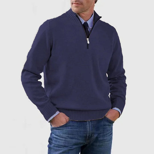Pull décontracté en maille pour homme à col demi-zippé